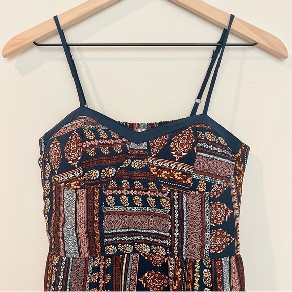 Xhilaration Y2K 90s Navy Blue Print Corset Boho maxi‎ dress - Picture 3 of 11